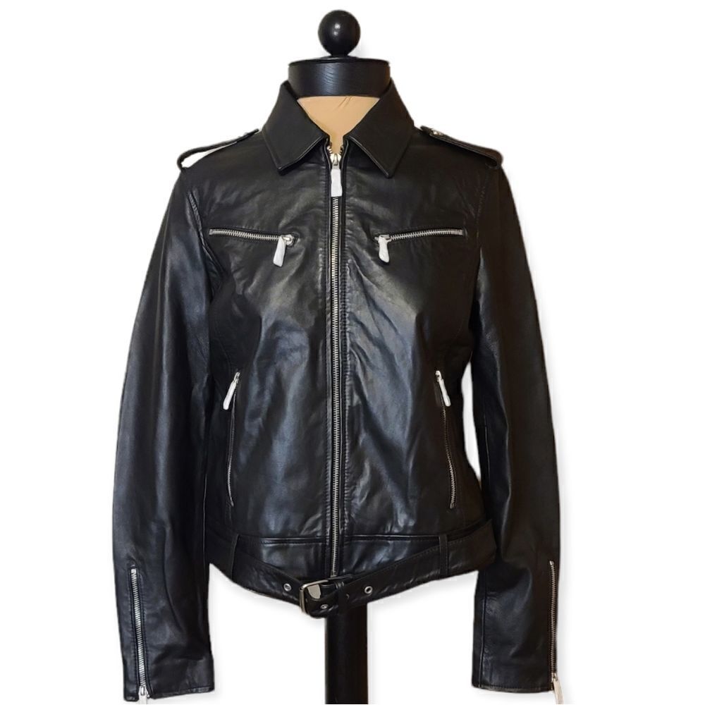 NWT Sam Edelman Black Leather Moto Jacket Size Small 